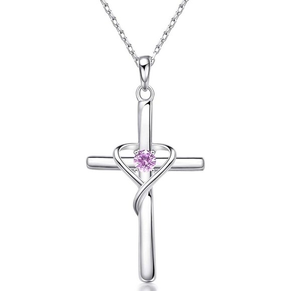 AmorAime 925 Sterling Silver Cross Necklace for Women Men 5A CZ Birthsto… - Picture 1 of 16